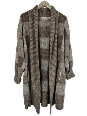 Vintage 80s 90s Penbrooke Brown Plaid Cardigan Sweater Plus Size Scandi Girl